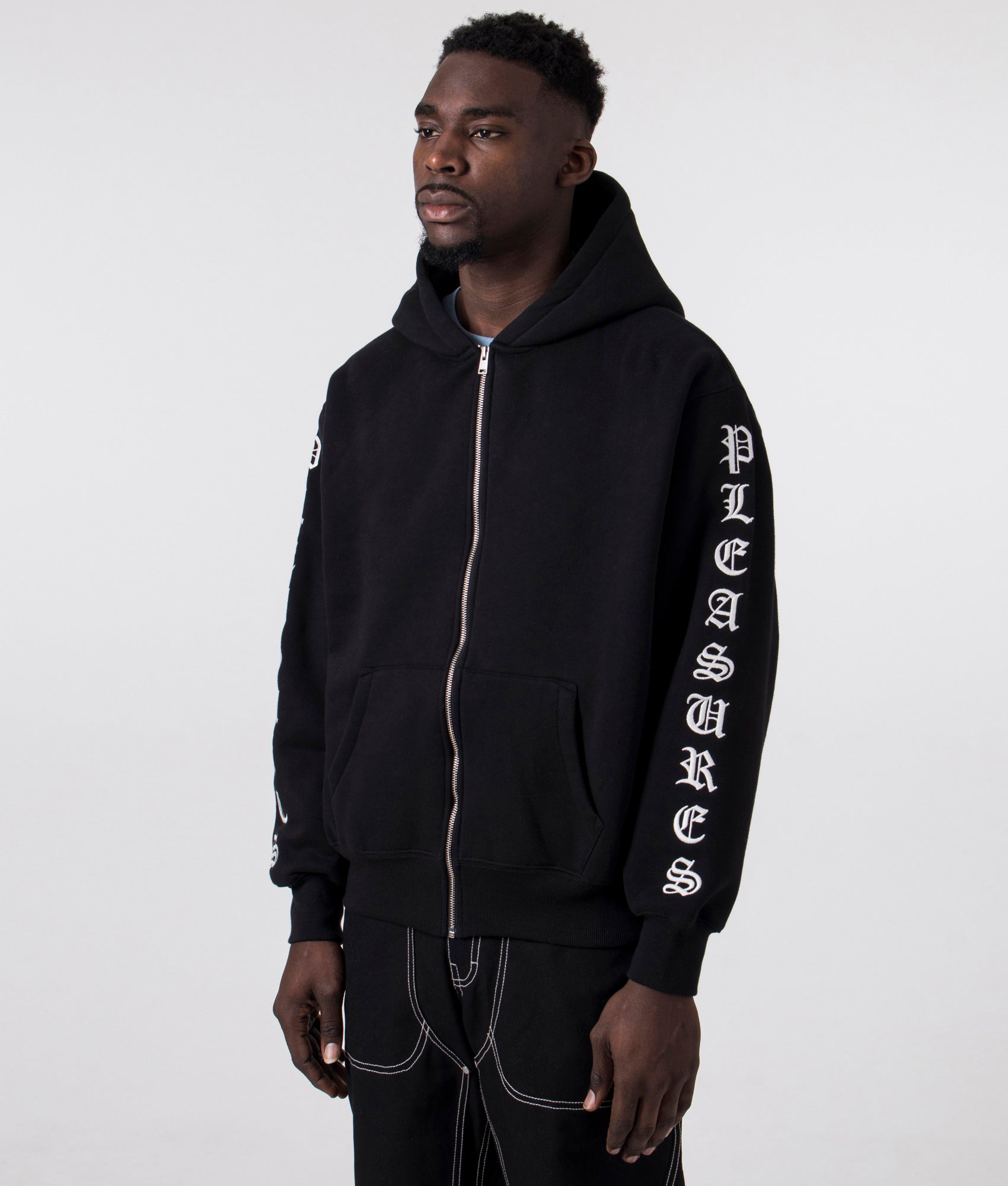 Relaxed-Fit-Oe-Zip-Up-Hoodie-Black-PLEASURES-EQVVS-Side-Image