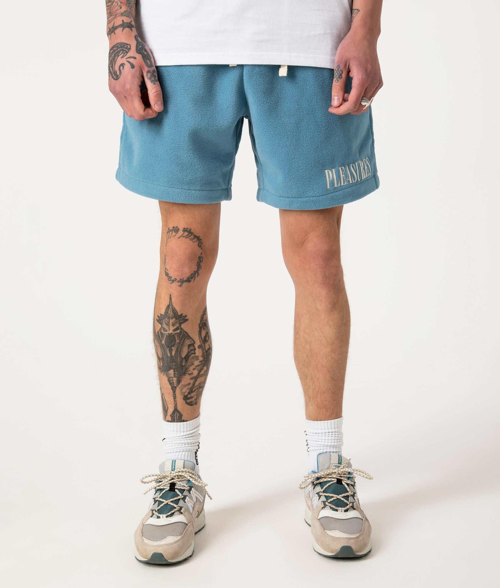 Equator Shorts in Slate by Pleasures. EQVVS Front Angle Shot.