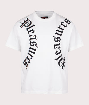 Harness Heavyweight T-Shirt in White by Pleasures. EQVVS Front Angle Shot.