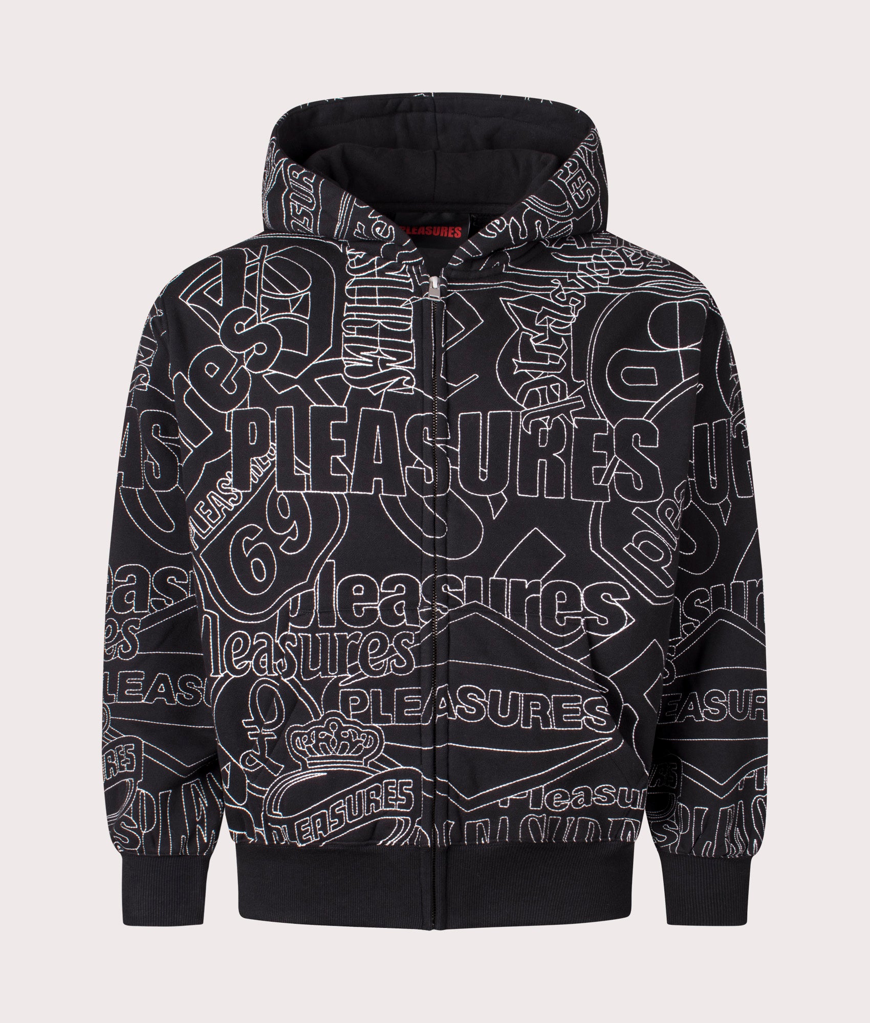 Signal Zip Up Hoodie in Black by Pleasures. EQVVS Front Angle Shot.