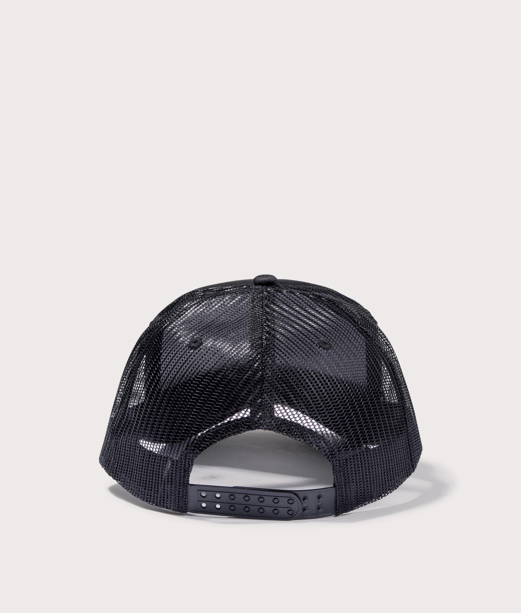 Twitch Trucker Cap in Black by Pleasures. EQVVS Back Angle Shot.