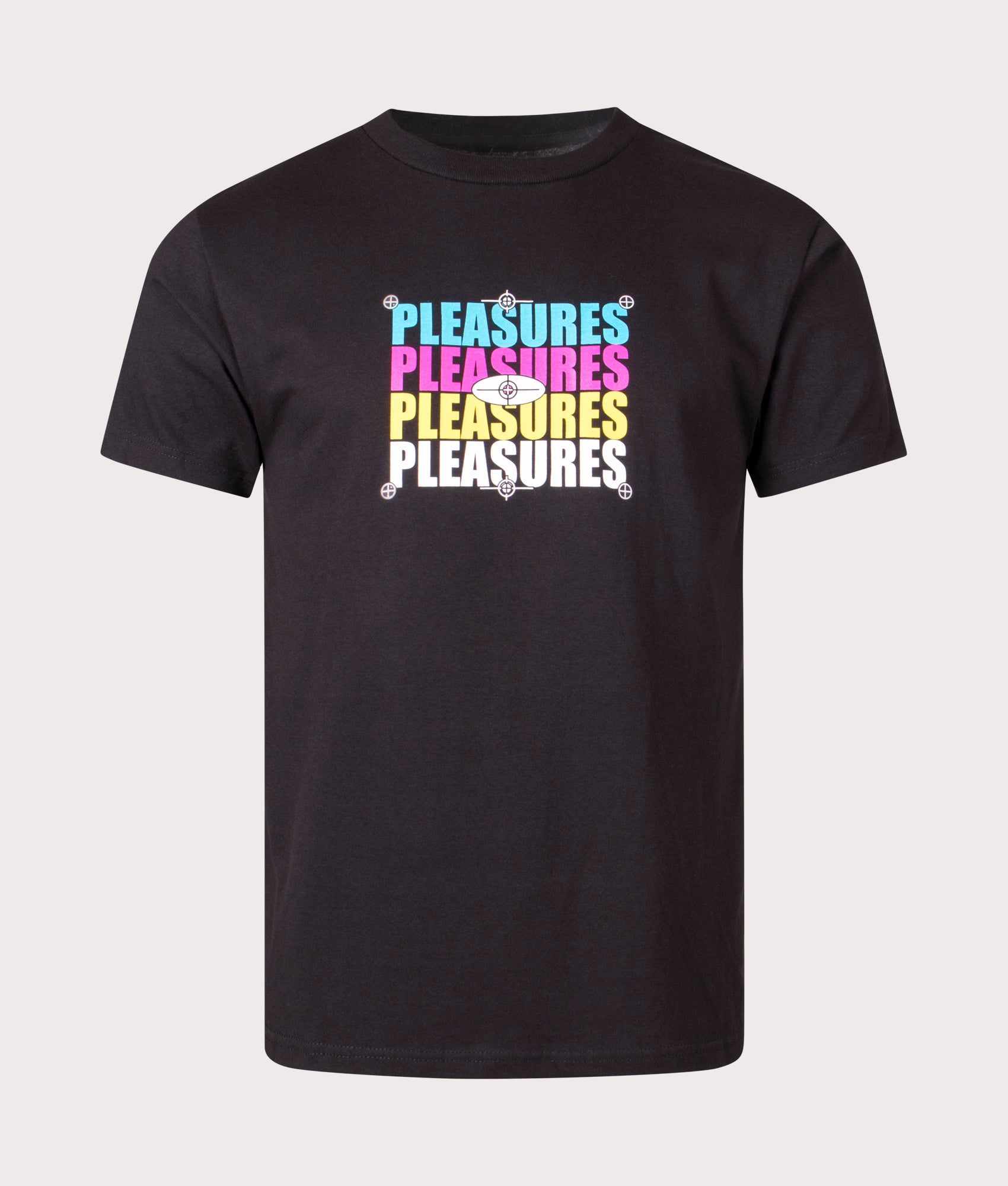 Cmyk T-Shirt in Black by Pleasures. EQVVS Front Angle Shot.