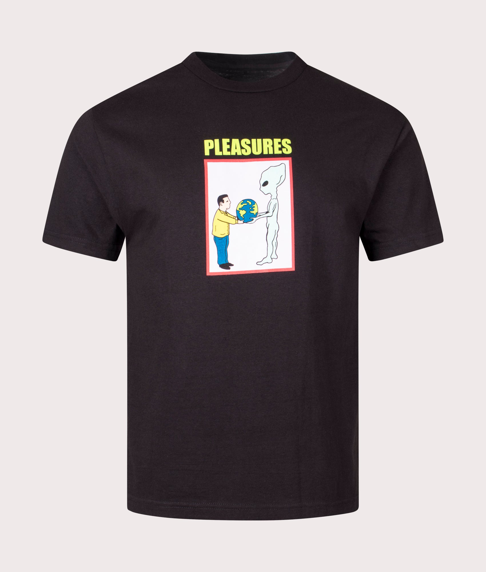 Gift T-Shirt in Black by Pleasures. EQVVS Front Angle Shot.