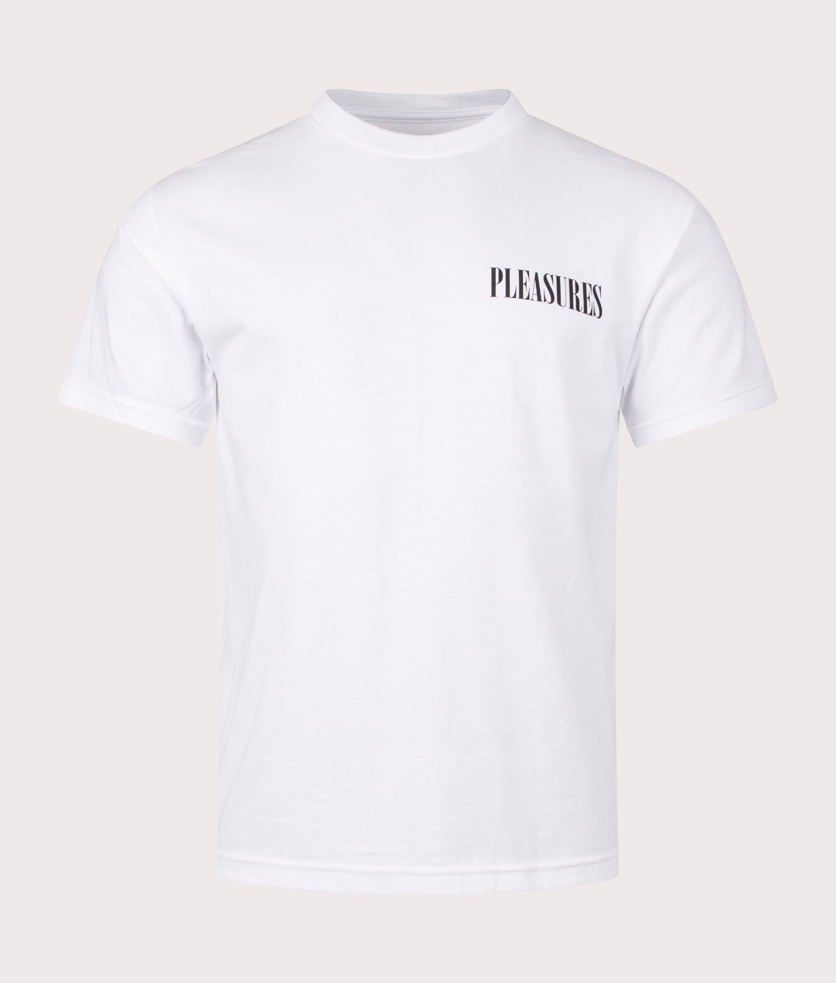 Vertical T-Shirt in White by Pleasures. EQVVS Front Angle Shot.