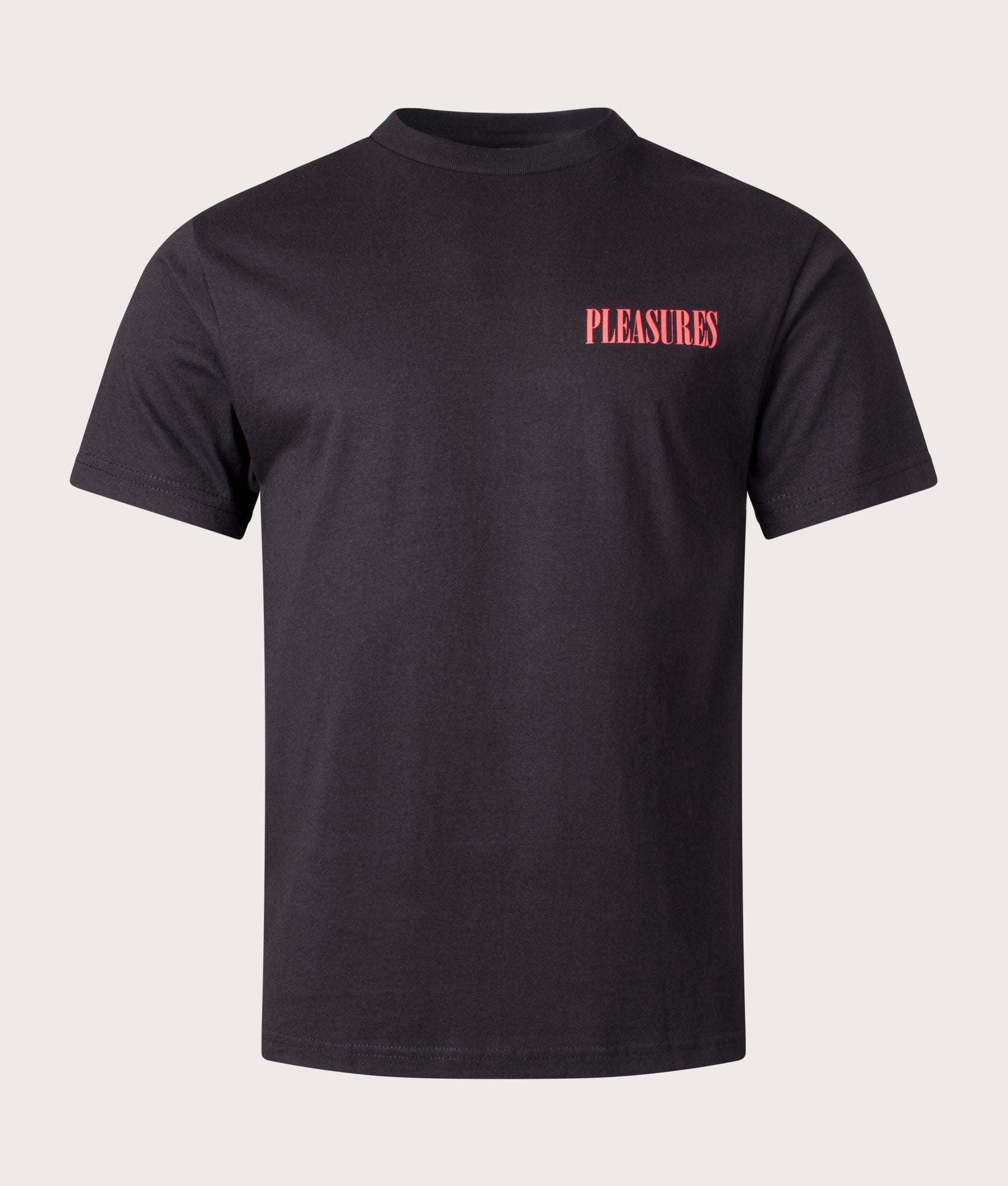 Vertical T-Shirt in Black by Pleasures. EQVVS Front Angle Shot.