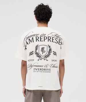 Represent Crest T-Shirt in Flat White at EQvVS. Back Model Shot