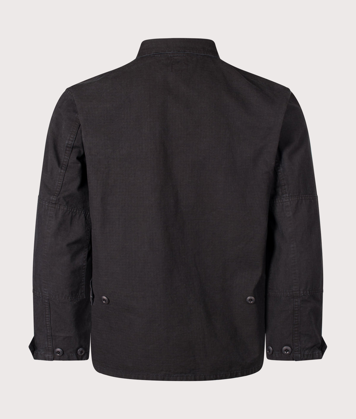 Orslow B.D.U Stone Washed Jacket in Black at EQVVS Menswear. Back shot.