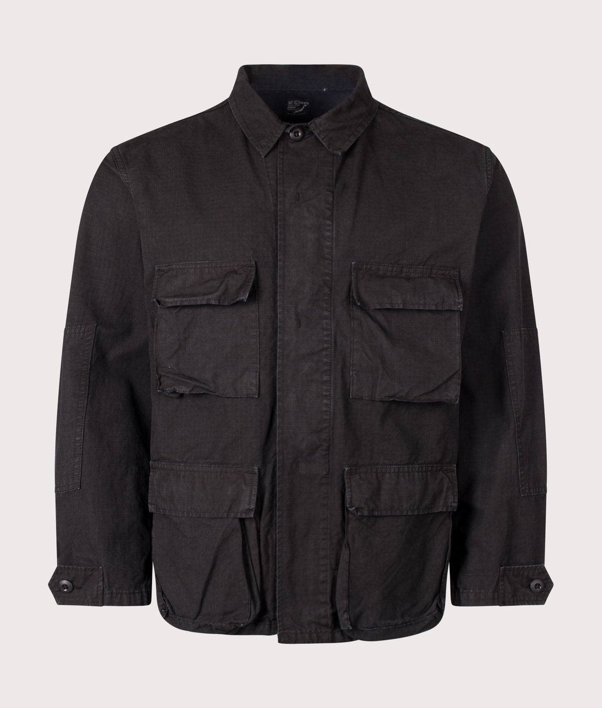 Orslow B.D.U Stone Washed Jacket in Black at EQVVS Menswear. Front shot.