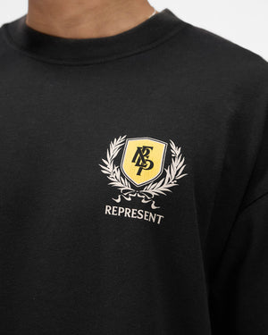 Represent Crest T-Shirt in Flat White at EQvVS. Front Detail Model Shot