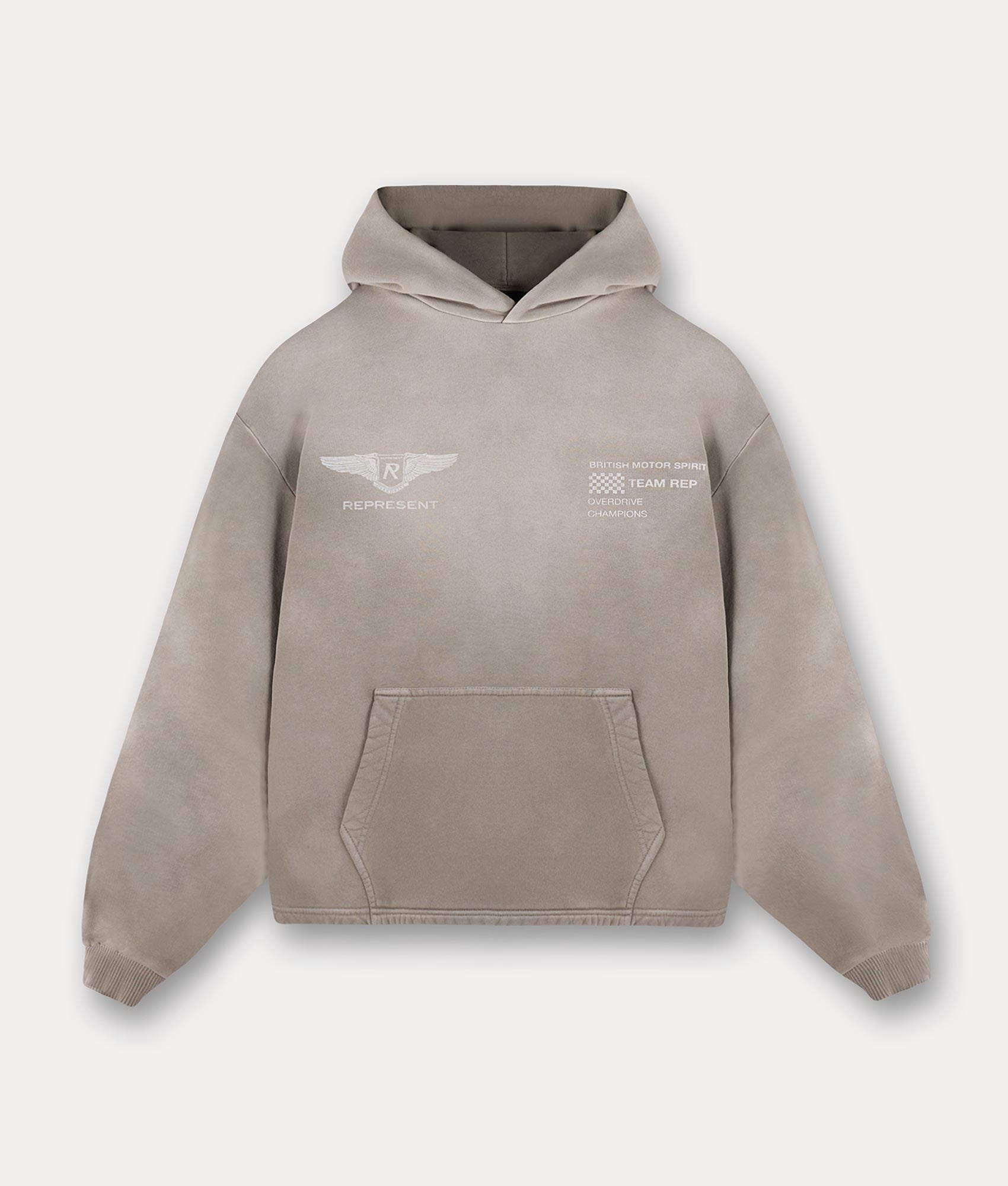 Represent Team Rep Hoodie in Dark Taupe at EQVVS. Front Shot