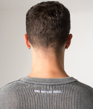 Pigment Dyed Loose Gauge Long Sleeve T-Shirt in Pigment Grey. | MKI MKI MIyuki Zoku | Model detail shot 