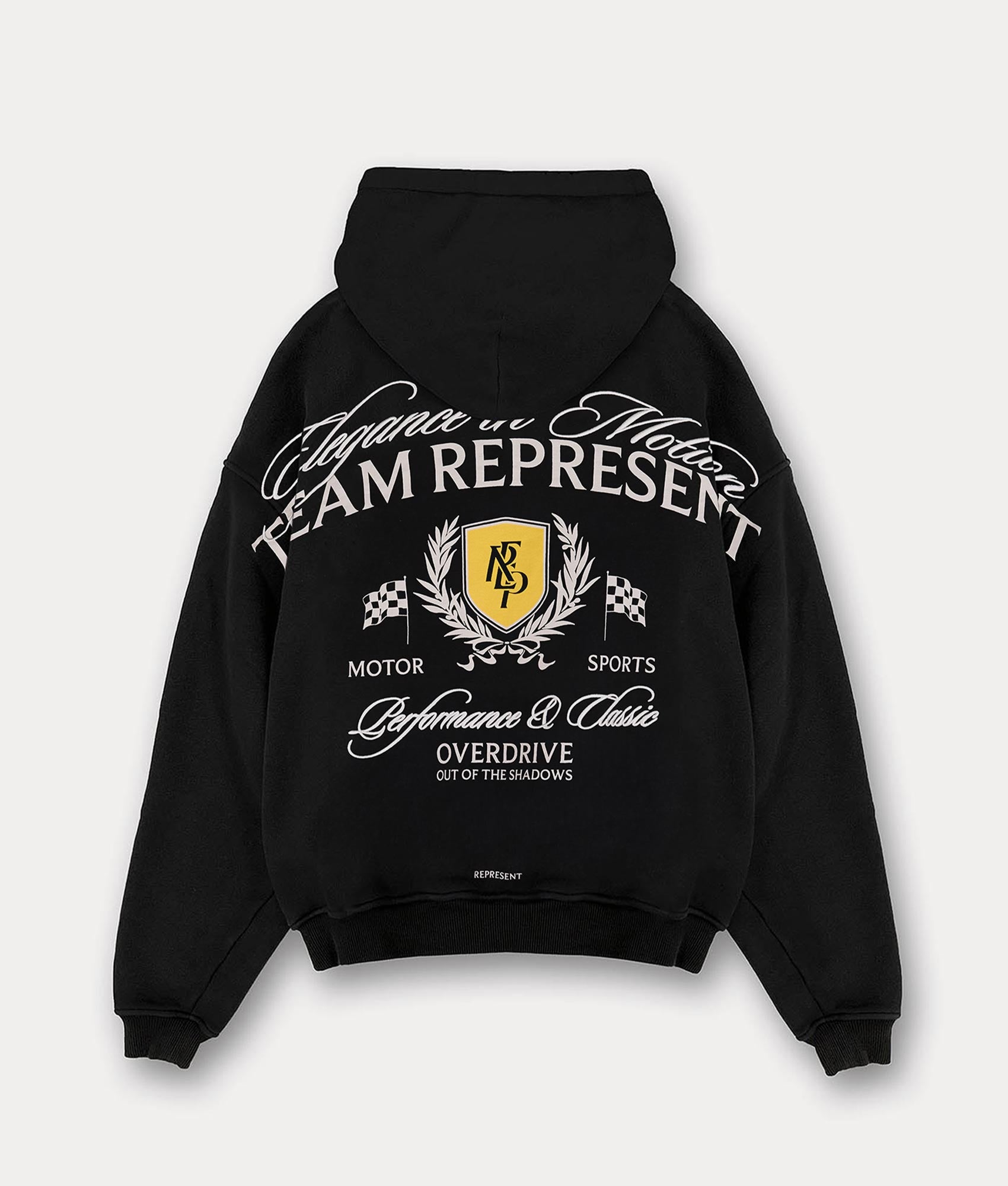 Represent Crest Hoodie in Vintage Black at EQVVS. Back Shot.
