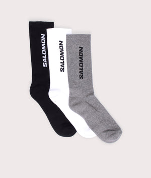 3 Pack Everyday Crew Socks in Black/White/Medium Grey Melange | SALOMON | EQVVS | Front shot