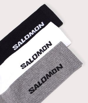 3 Pack Everyday Crew Socks in Black/White/Medium Grey Melange | SALOMON | EQVVS | Detail shot