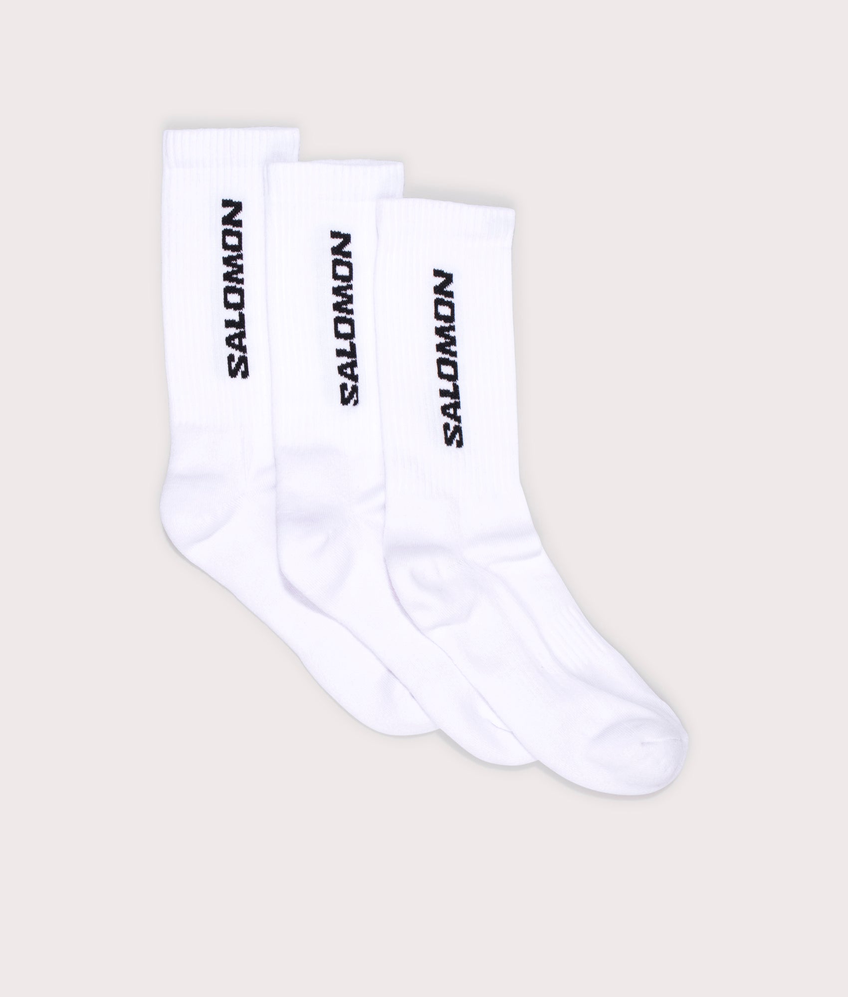 3 Pack Everyday Crew Socks in White | SALOMON | EQVVS | Side shot 
