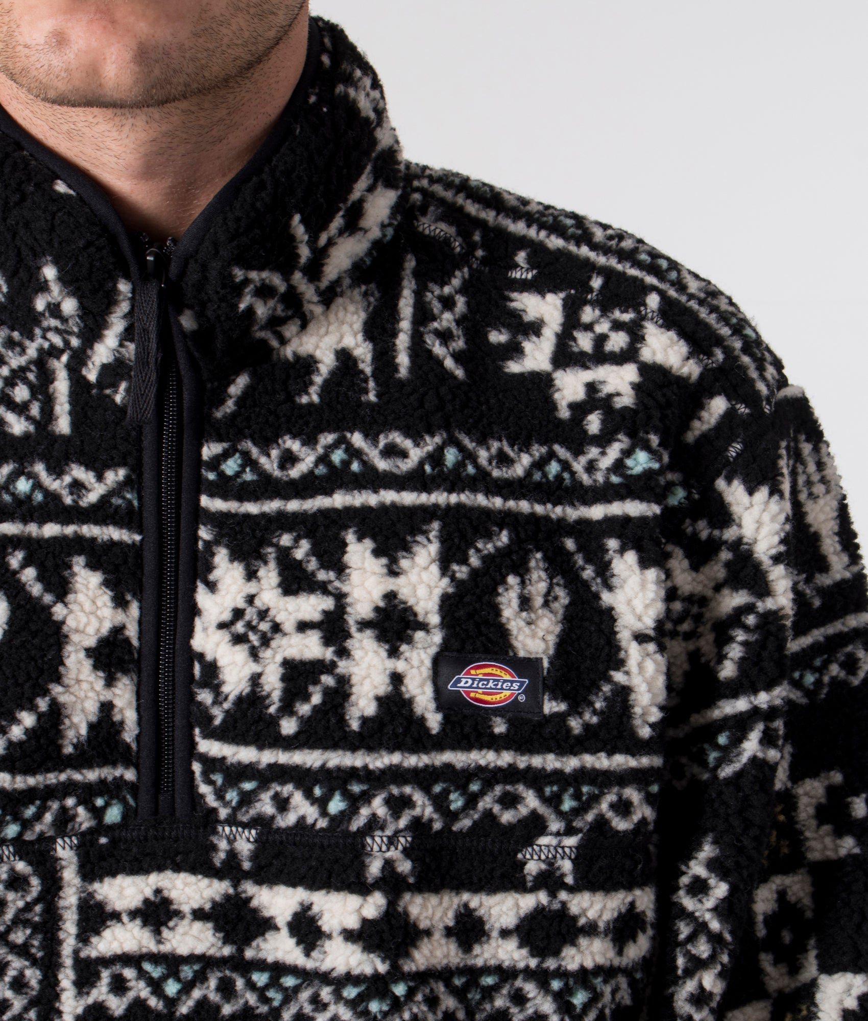 Dickies-Relaxed-Fit-Hays-Quarter-Zip-Fleece-Dark-AOP-EQVVS-Detail-Picture