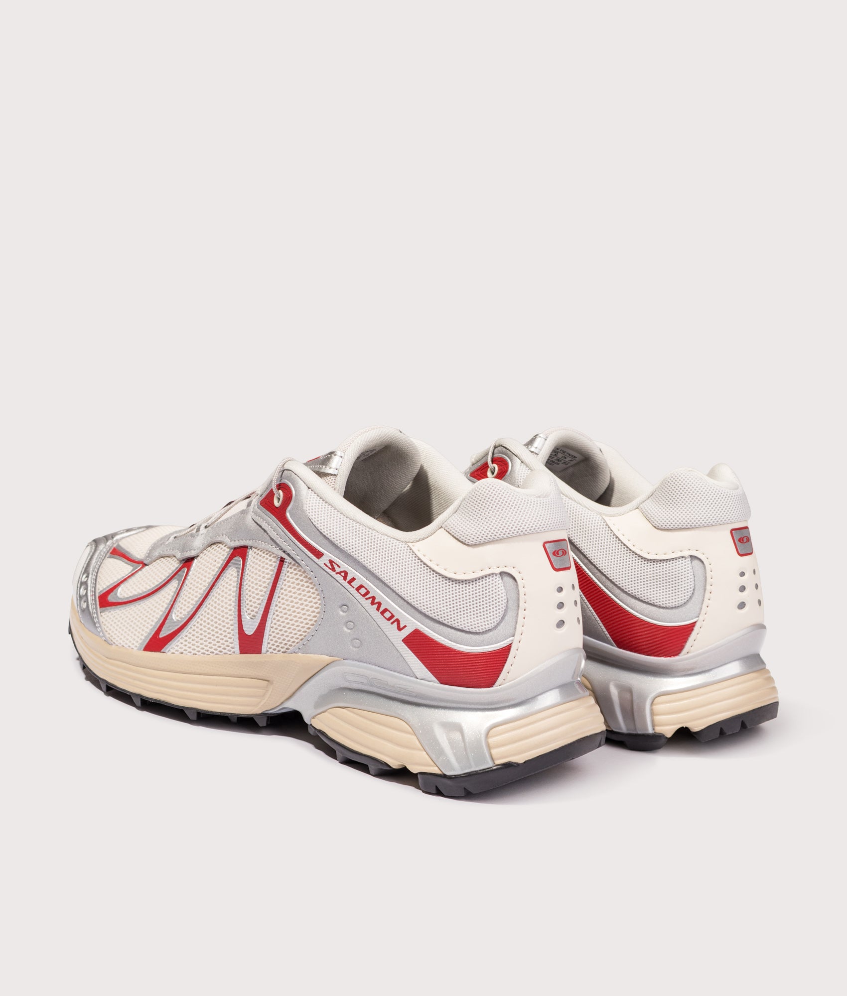 SALOMON XT-Whisper in Almond Milk, Ftw Silver and Lava Falls at EQVVS Menswear. Angled back shot.