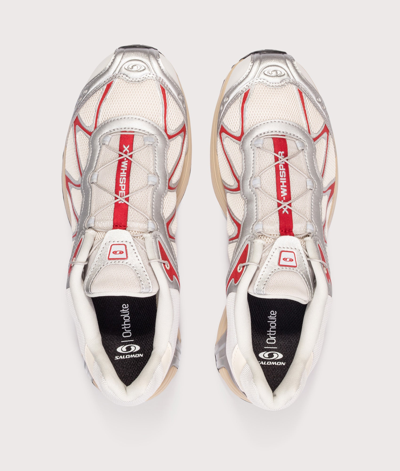 SALOMON XT-Whisper in Almond Milk, Ftw Silver and Lava Falls at EQVVS Menswear. Top shot.