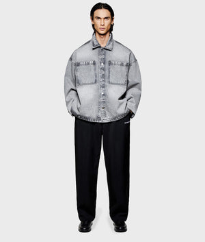 Denim Box Overshirt. hot by EQVVS. Model front shot.