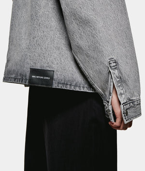 Denim Box Overshirt. hot by EQVVS. Model detail shot.