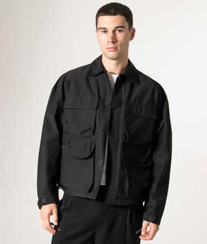 Box Overshirt in Black | MKI MIYUKI ZOKU | Shot at EQVVS | Front model unbuttoned shot