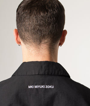 Box Overshirt in Black | MKI MIYUKI ZOKU | Shot at EQVVS | Back model detail shot