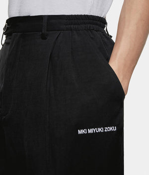 Viscose Linen Wide Fit Suit Pants. Shot by EQVVS. Front model detail shot.
