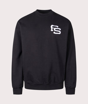 Embroidered Loopback Crew Sweatshirt in Black by Faded. EQVVS Front Angle Shot.