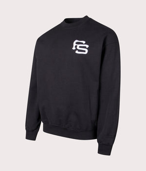 Embroidered Loopback Crew Sweatshirt in Black by Faded. EQVVS Side Angle Shot.