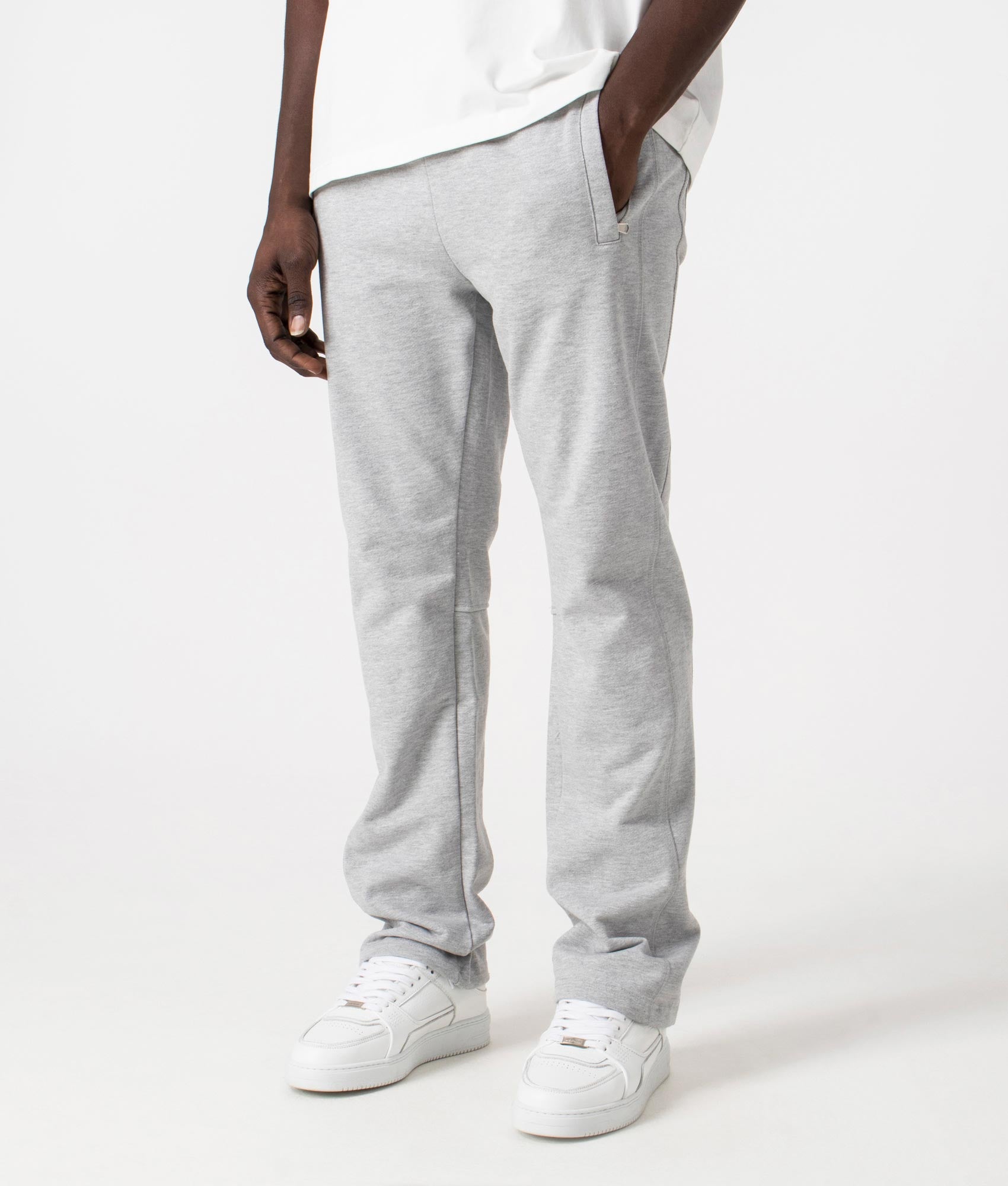 Heavyweight Open Hem Joggers in Grey Marl by Faded. EQVVS Side Angle Shot.