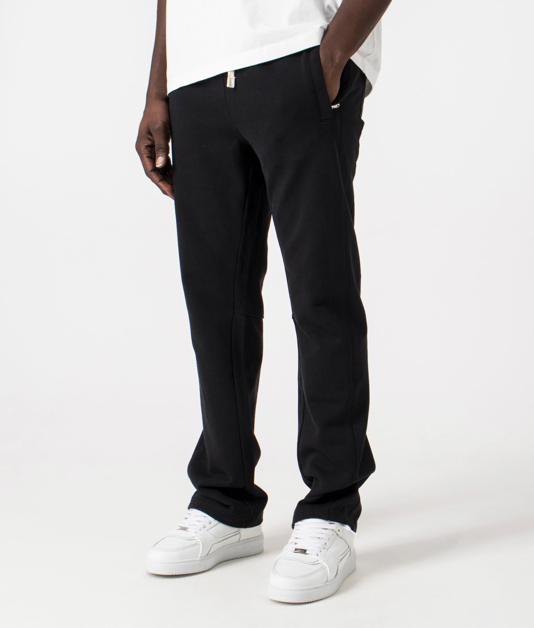 Heavyweight Open Hem Joggers in Black by Faded. EQVVS Side Angle Shot.