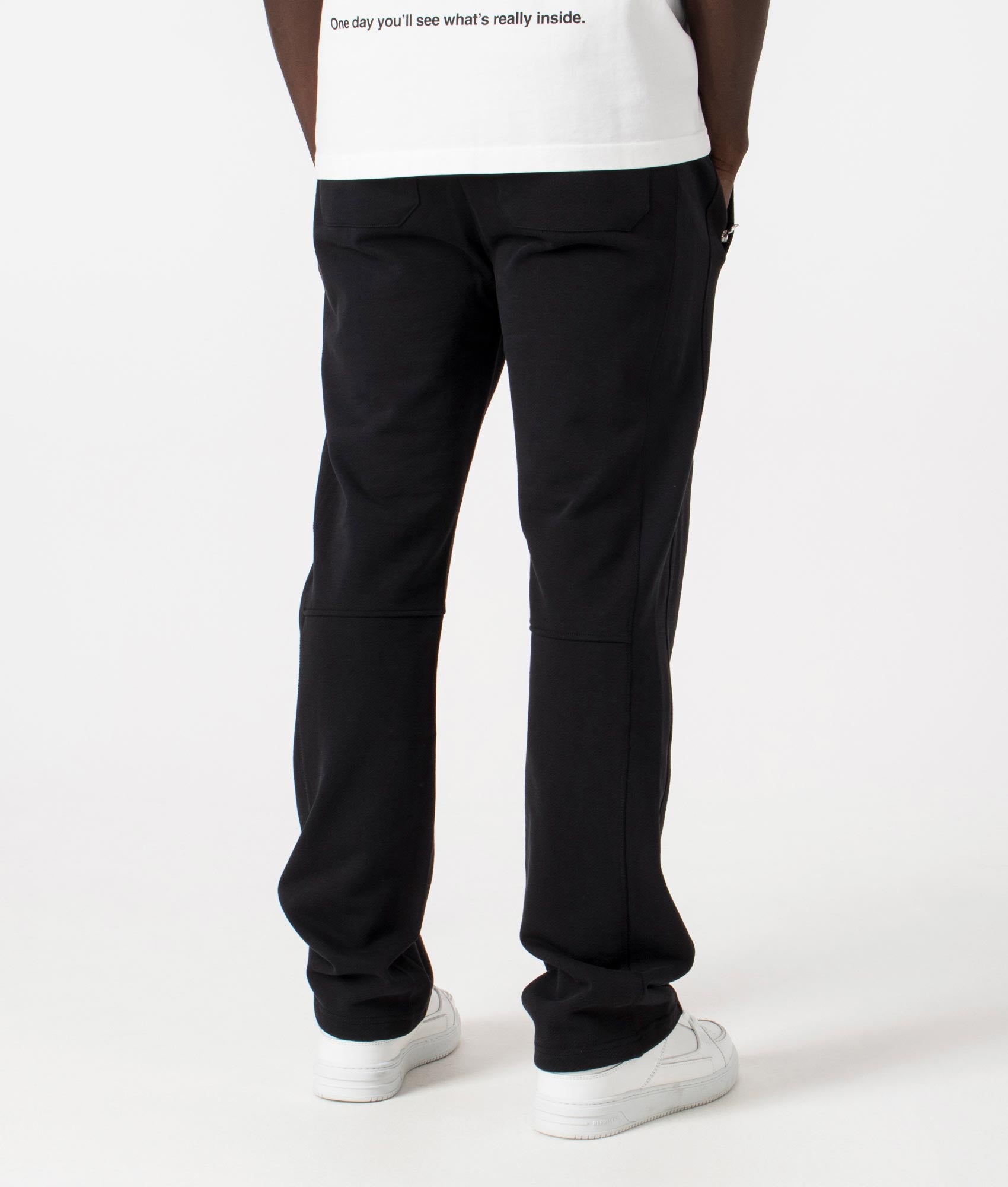 Heavyweight Open Hem Joggers in Black by Faded. EQVVS Back Angle Shot.