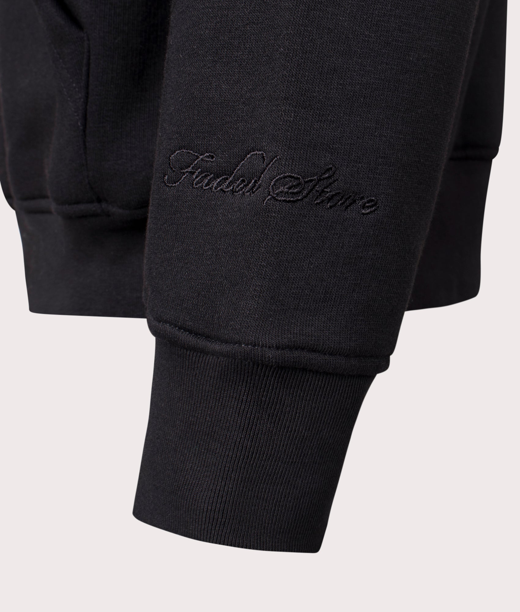 FADED Box Fit Hoodie in the black at EQVVS Menswear. Detail Shot.