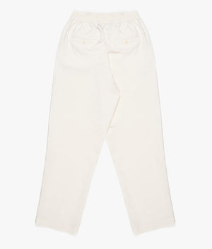 Relaxed Fit Seersucker Trousers In Off White by MKI MIYUKI ZOKU. EQVVS Back Angle Shot.