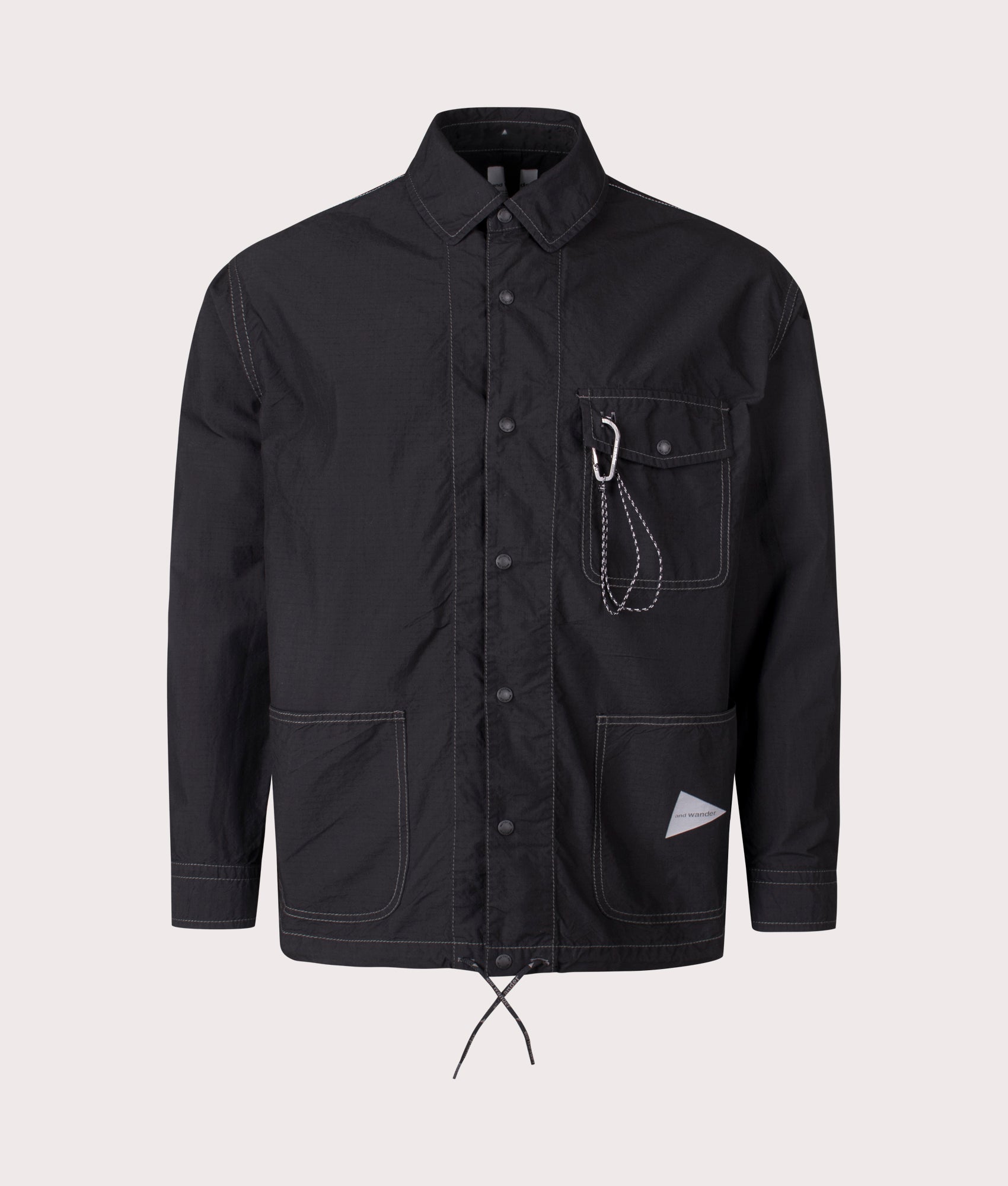 and Wander Cordura Cotton Rip Shirt Jacket in Black. Shot at EQVVS. Front detail shot 