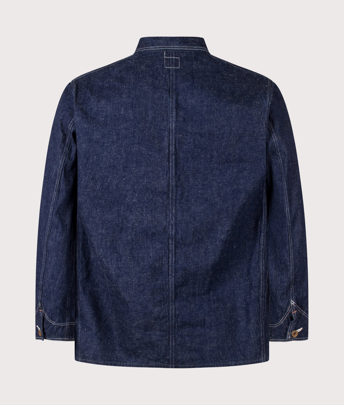 orSlow Relaxed Fit 1940's Coverall Overshirt in One Wash at EQVVS Menswear. Back shot.