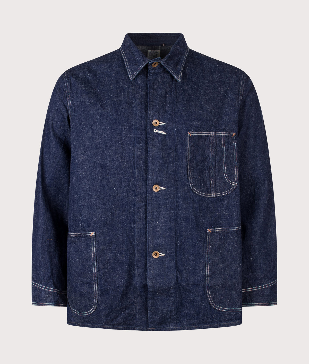 orSlow Relaxed Fit 1940's Coverall Overshirt in One Wash at EQVVS Menswear. Front shot.