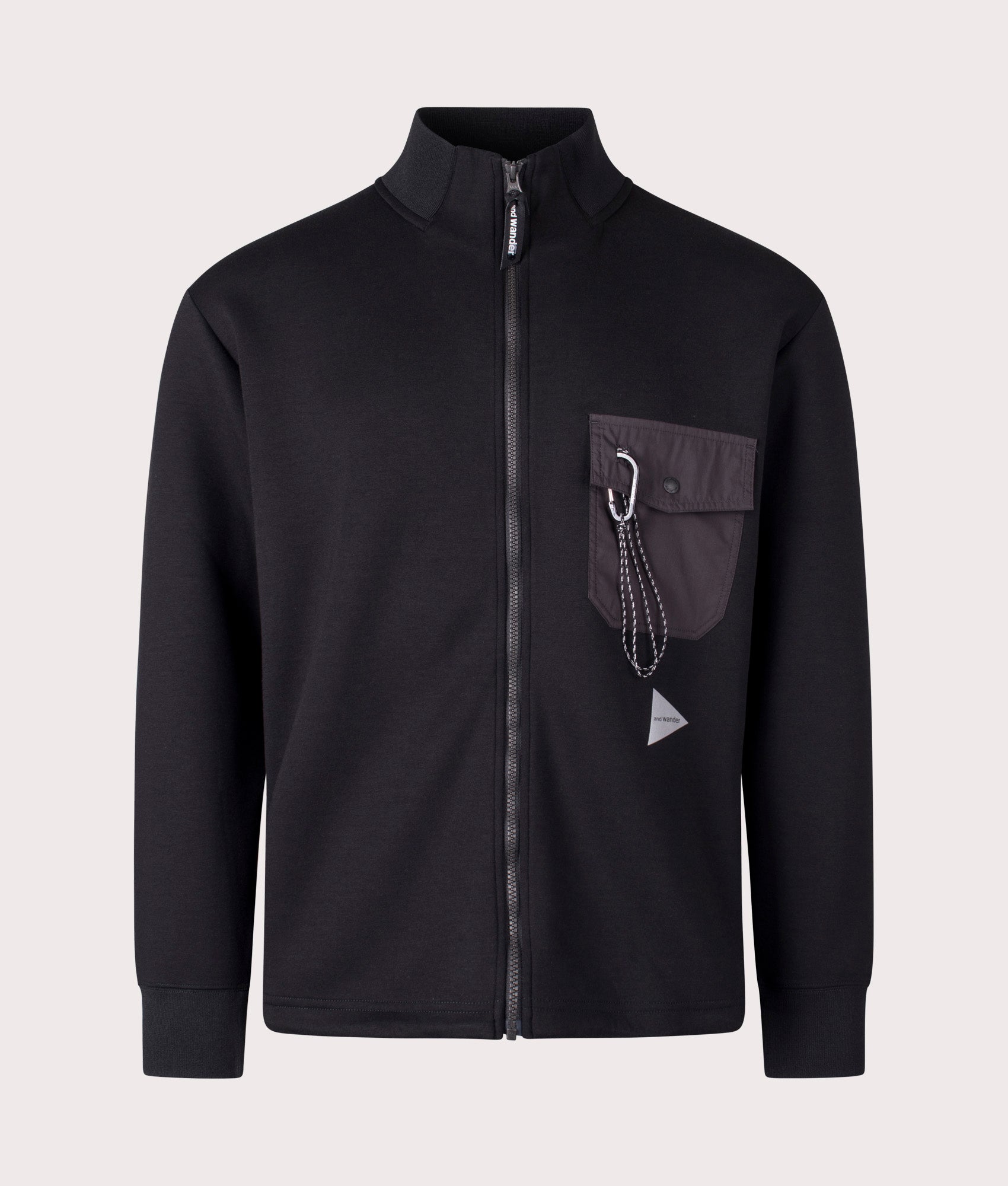 and wander Airly Full Zip Sweatshirt in black. Shot at EQVVS. Front mannequin shot. 