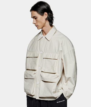 Box Overshirt. Shot by EQVVS. Front model shot.