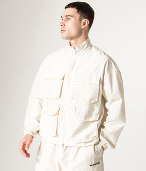 Track Jacket in Bone | MKI MIYUKI ZOKU | Shot at EQVVS | Front andle model shot 