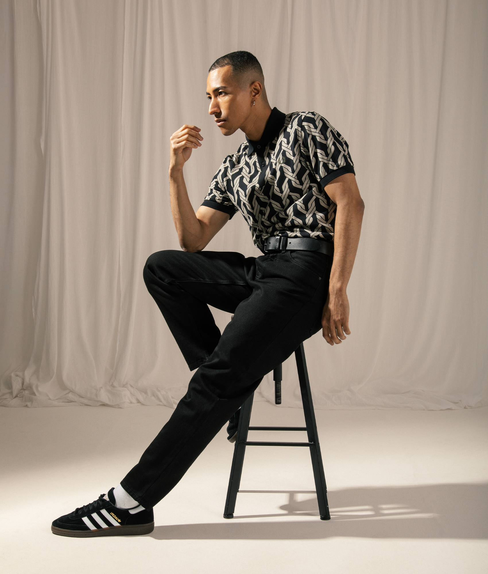 FRED PERRY☆Cable Knit Print Polo Shirt BLACK Fred Perry Cable Knit Print Polo Shirt – Black | Men's