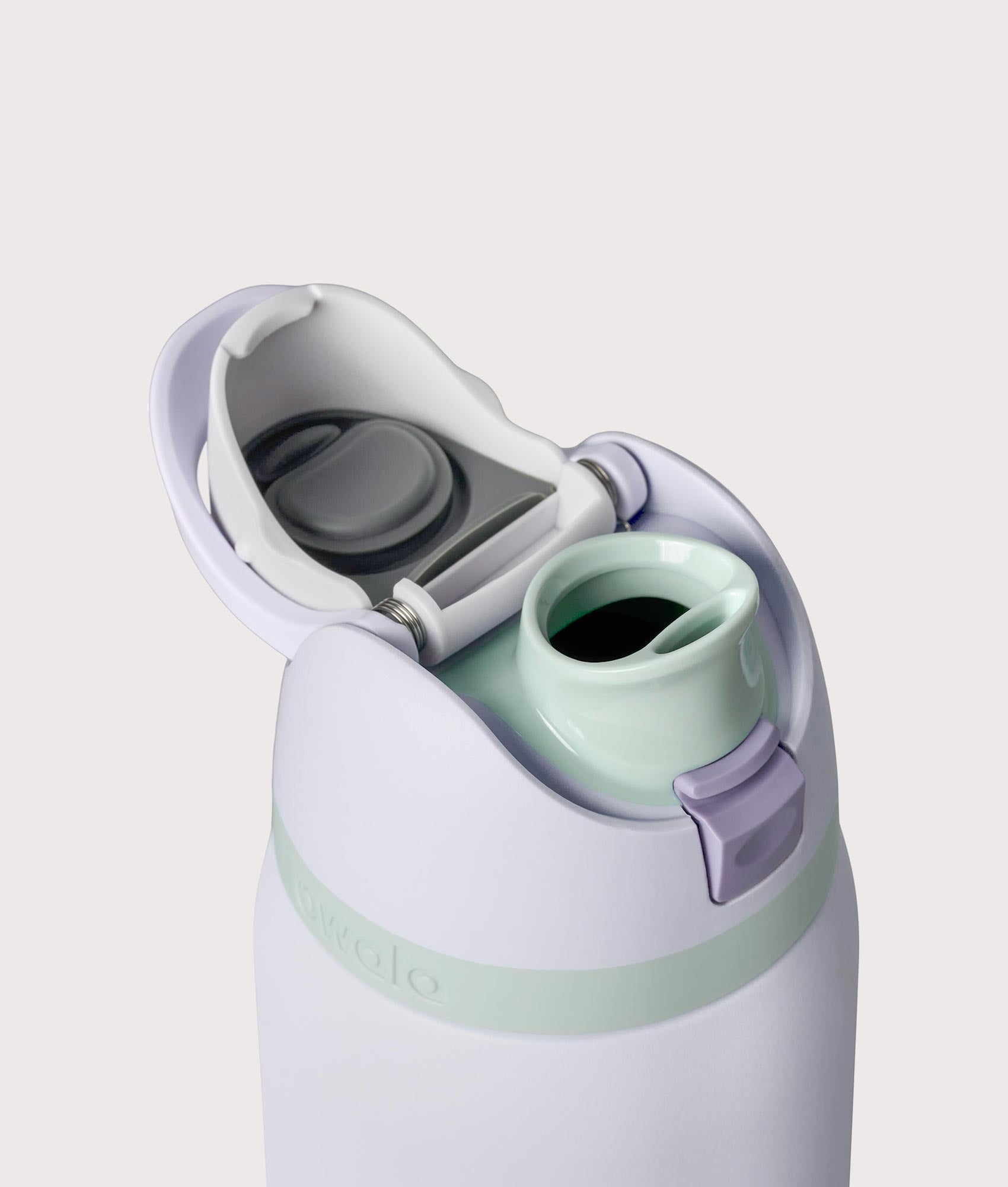 Owala FreeSip® 0.9L / 32-oz Water Bottle in Open Air at EQVVS Menswear. Open lid shot.