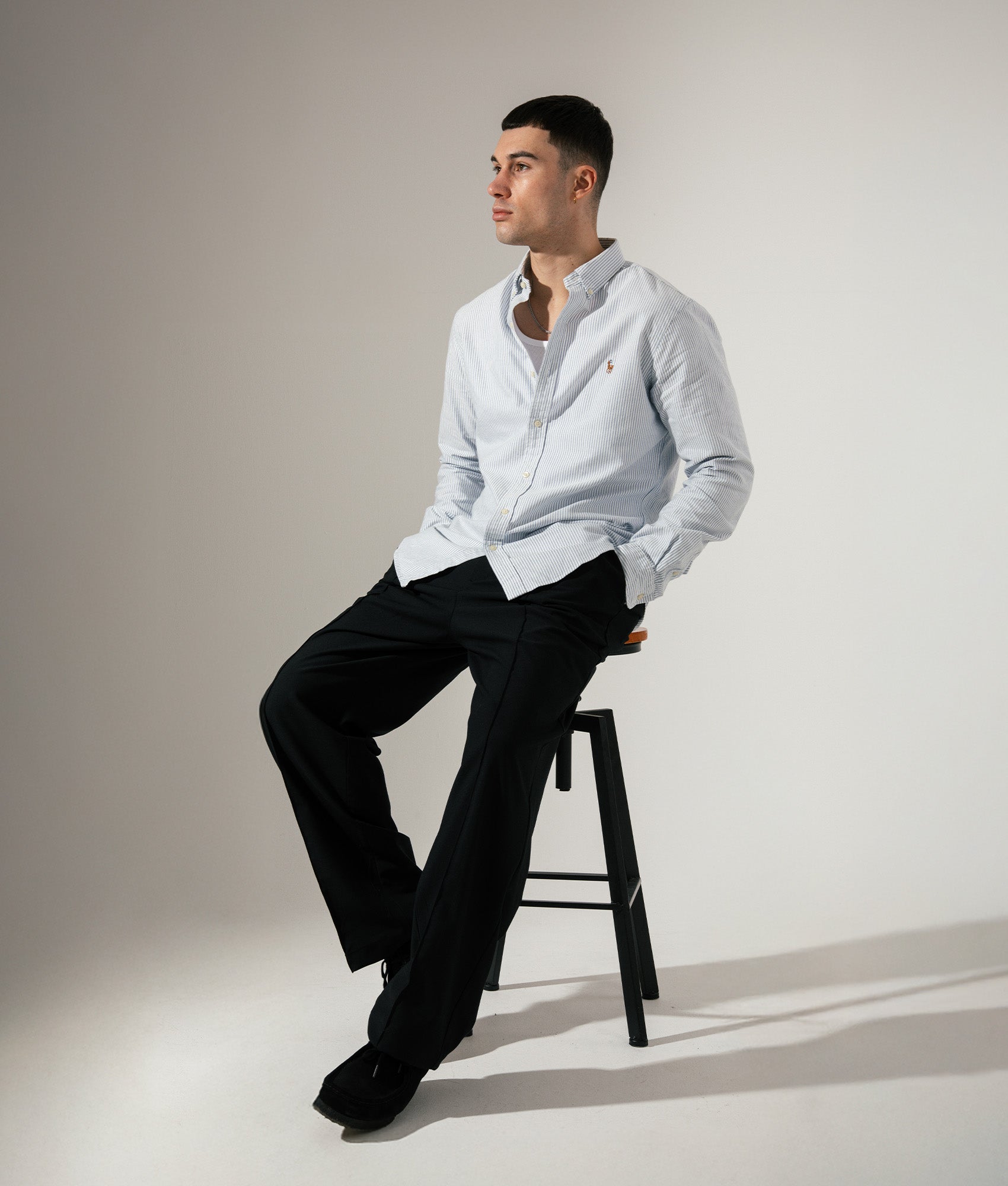 Slim Fit Oxford Shirt in Blue White | Polo Ralph Lauren | EQVVS | Campaign shot 