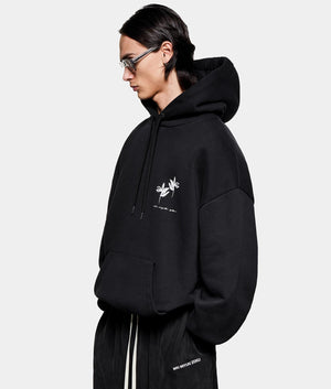 Ink Flower Hoodie. Shot by EQVVs. Front model detail shot.