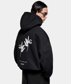 Ink Flower Hoodie. Shot by EQVVs. Back model detail shot.