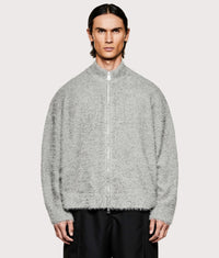 Faux Alpaca Knit Track Jacket: Charcoal Melange 