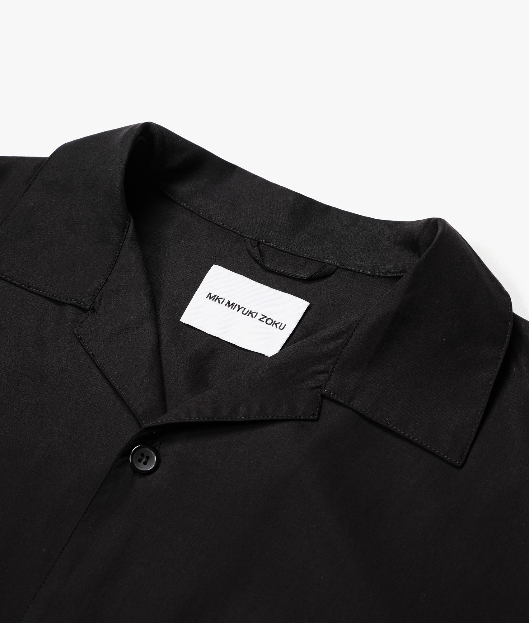 Oversized Tencel Vacation Shirt in Black by MKI MIYUKI ZOKU. EQVVS Detail Shot.