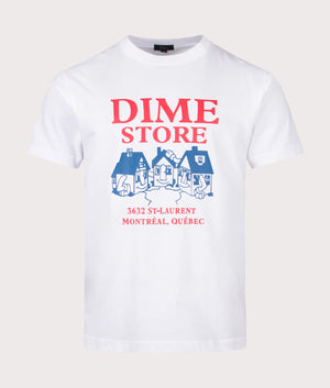 Skateshop T-Shirt in White by Dime MTL. EQVVS Front Angle Shot.