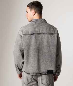 Denim Box Overshirt. Shot by EQVVS. Model back angled shot.