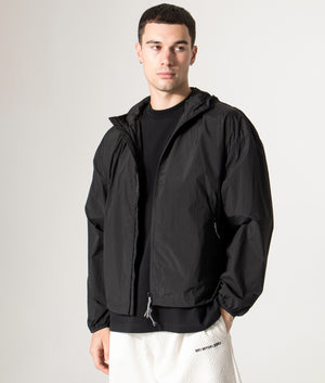 Active Nylon Hooded Jacket in Black | MKI MIYUKI ZOKU | Shot at EQVVS |   Front model shot 
